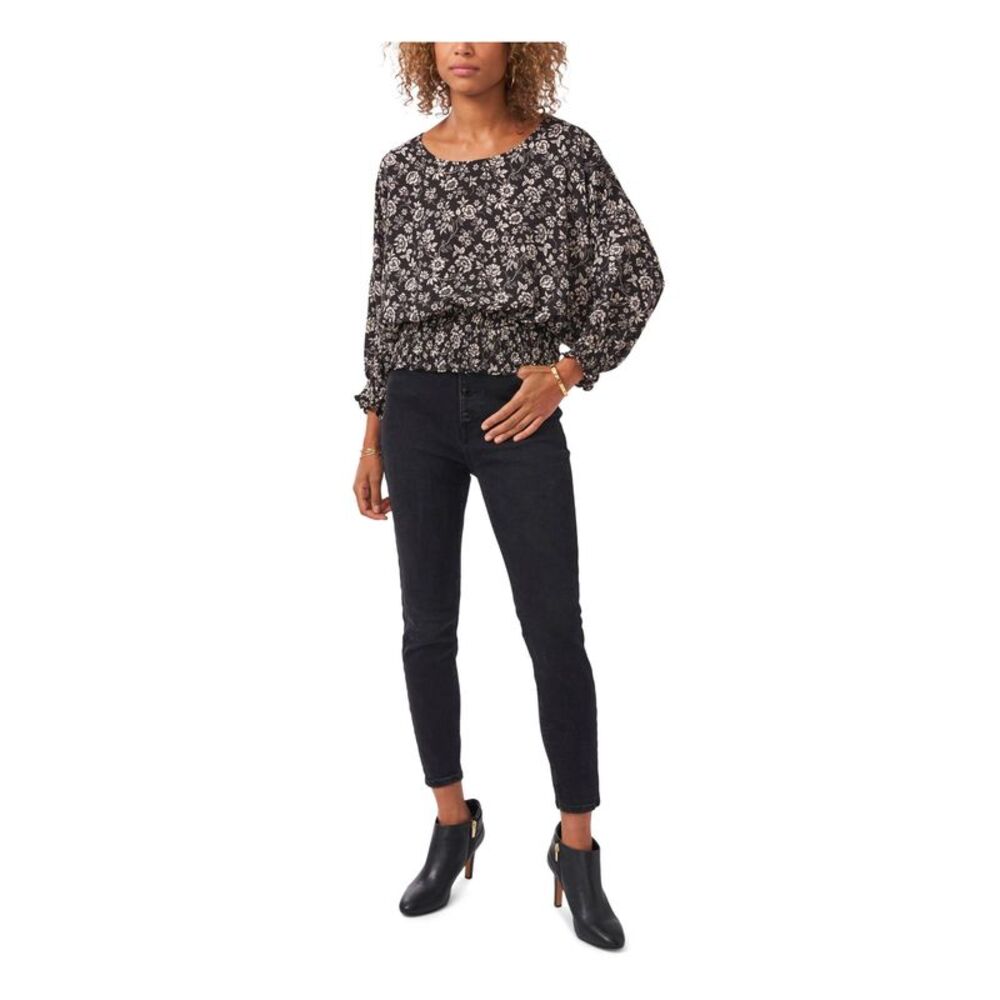 VINCE CAMUTO Womens Black Pullover 3/4 Sleeve Boat Neck Wear To Work Top S